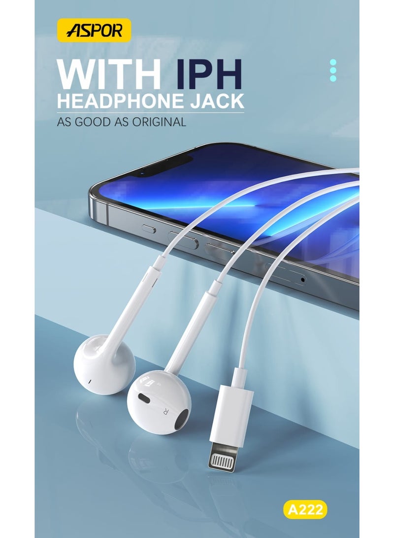 أسبور سماعات رأس Aspor A222 عالية الدقة - سماعات أذن مزودة بشريحة ذكية لأجهزة iPhone (قابس صوتي IPH) - Image 2